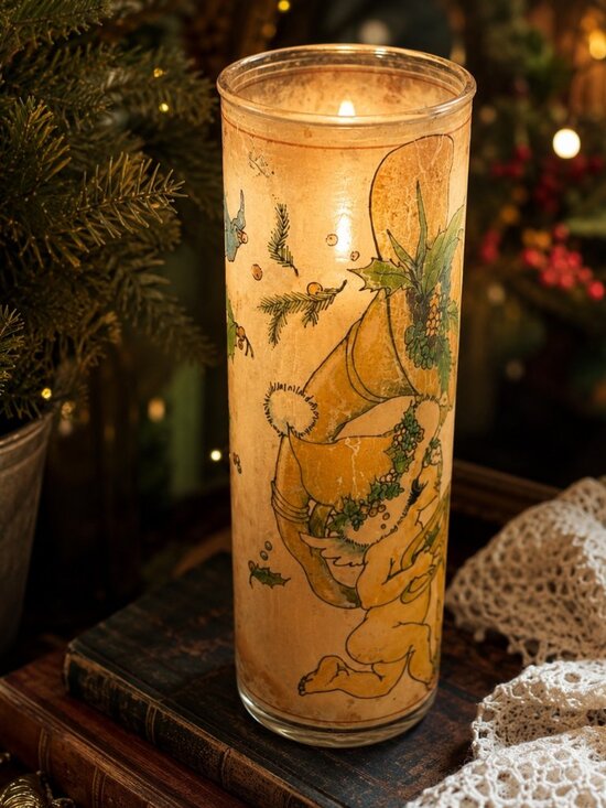 Litho-Glass Other - Vintage Christmas Angel Glass Hurricane Candle Holder Cottagecore Decor